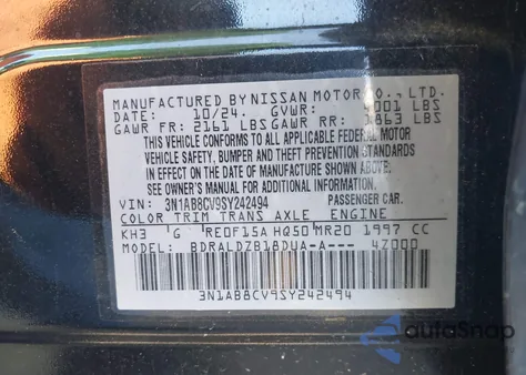 2025 Nissan Sentra Sv from USA, damaged, VIN 3N1AB8CV9SY242494